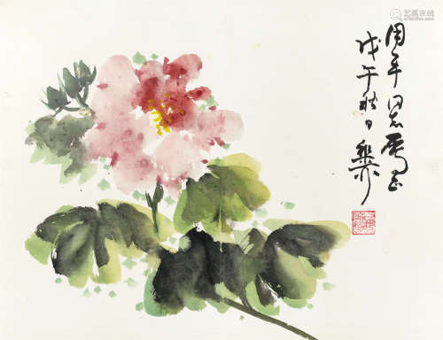 1978年作 谢稚柳（1910-1997） 牡丹图 纸本设色 镜框