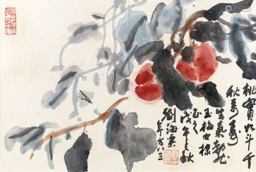 1978年作 刘海粟（1896-1994） 双寿图 纸本设色 镜框