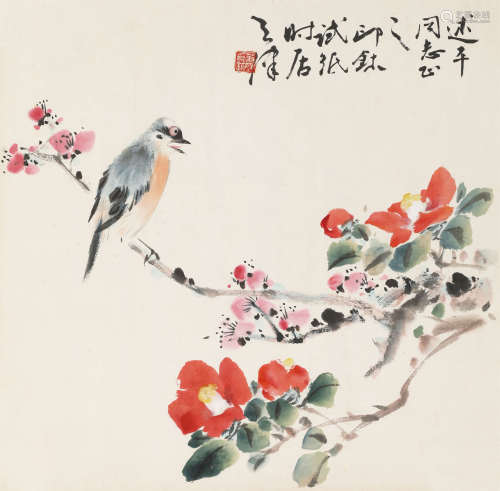 萧朗（1917-2010） 茶花小鸟 纸本设色 镜心