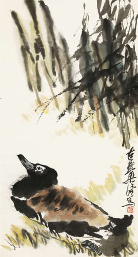 梁崎（1909-1996） 芦塘清趣 纸本设色 立轴