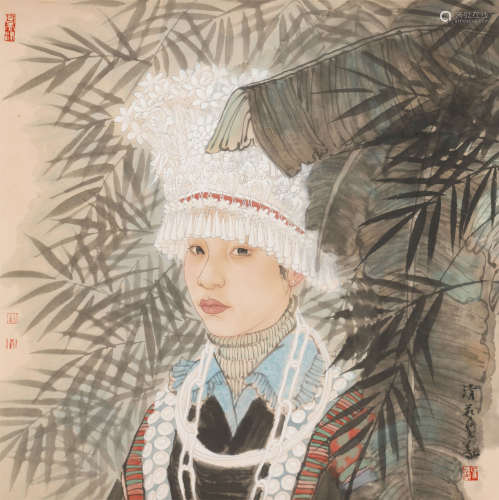 刘泉义（b.1964） 苗女 纸本设色 镜心