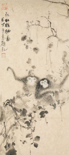 刘万鸣（b.1968） 秋林猿栖图 纸本设色 软片