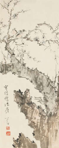 溥儒（1896-1963） 寒梅棲冻雀 纸本设色 立轴