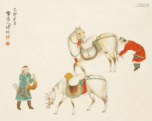1939年作 溥伒（1893-1966） 狩猎图 纸本设色 立轴