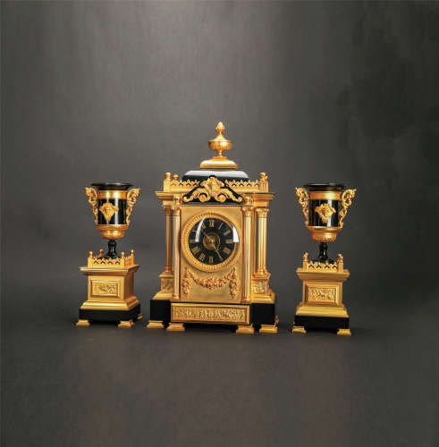 铜鎏金三件套钟