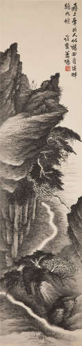 萧愻（1883-1944） 遥江策杖 纸本水墨 立轴