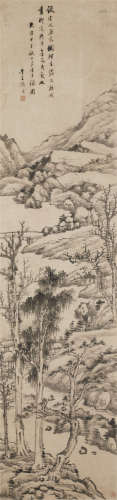 1894年作 顾沄(1835-1896) 仿云林画意 纸本水墨 立轴