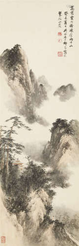 1943年作 祁崑（1901-1944） 高窗云外 纸本设色 立轴