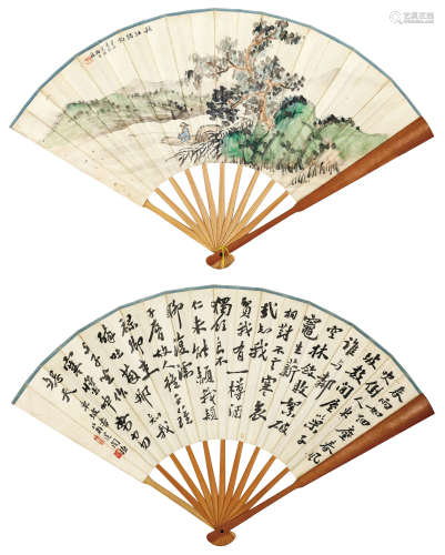 萧退庵（1876-1958） 萧玖 书画成扇 纸本设色 成扇