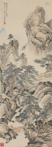 1921年作 刘子久（1891-1975） 深山访友 纸本设色 立轴