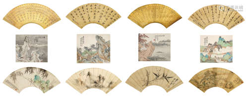 黄山寿(1855-1919)等 三挖四屏 纸本设色 立轴