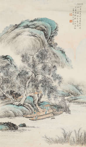 吴青霞（1910-2008） 栖渔图 纸本设色 立轴