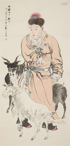 1908年作 倪田（1855-1919） 吉瑞呈祥 纸本设色 立轴