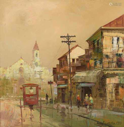 Cesar Buenaventura y Espinosa (1919-1983) 'Philippine street view', signed and dated 1979 l.r.,