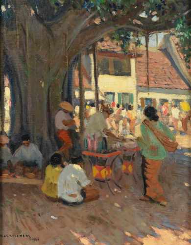 Hal Wichers (1893-1968) 'Food sellers under the old banyan tree', signed and dated 1946 l.l.,