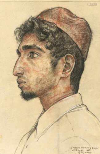 Rudolf Bonnet (1895-1978) 'L'acteur Mohamed Dridi', signed and dated 'Kairouan 1968' l.r., mixed
