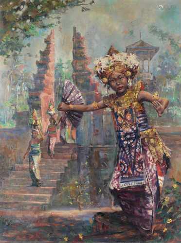 I Fantje (1931-2002) 'Balinese dancer', signed l.r., canvas. 118,5 x 89 cm.