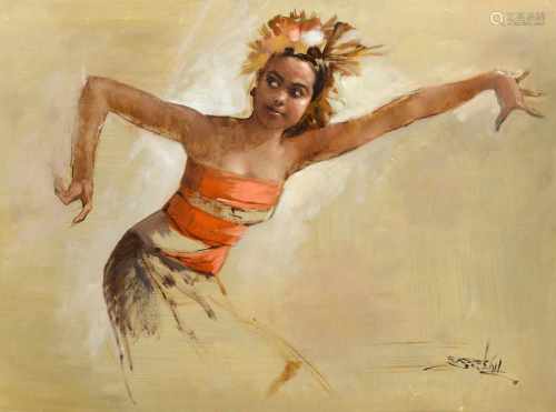 Raden Basoeki Abdullah (1915-1993) 'Balinese dancer', signed l.r., canvas. 74 x 99 cm.