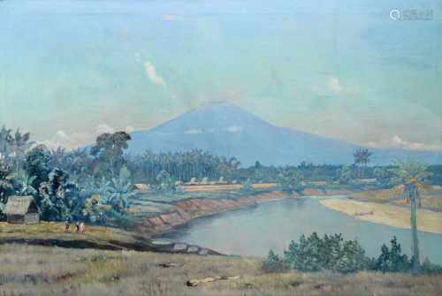 Leo Eland (1884-1952) 'Kampung near the river', signed l.l., canvas. 75 x 111 cm.