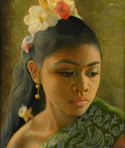 Dullah (1919-1996) 'Balinese girl', signed l.r., canvas. 34 x 29 cm.