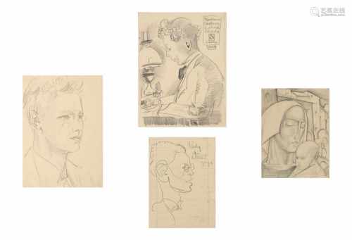 Charles Eyck (1897-1983) Four drawings, pencil on paper: 2 caricature portraits of Rudolf Bonnet (27