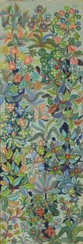 I Nyoman Tjakra (1945) 'Floral composition', signed l. center, watercolour on panel. 120 x 41 cm.