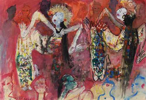 Kay It (1938-1977) 'Legong dancers’ , signed and dated '69 Bali' l.l., watercolour on paper. 42 x 61