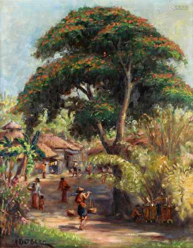 H. Rietberg (20th century) 'Indonesian village', signed l.l., canvas. 69 x 56 cm.