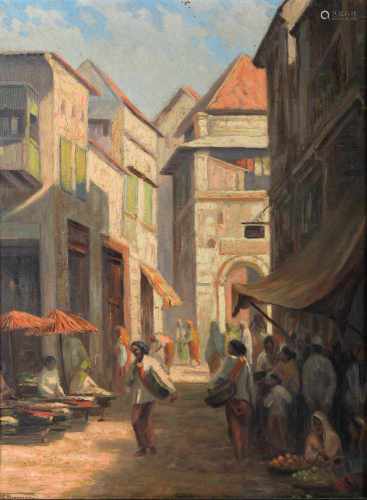 A.E. Herrmann (active 1920s and 1930s) 'Pasar Pabean, Soerabaya', signed l.l., canvas. 66 x 50 cm.