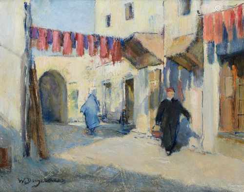 Willem Dooijewaard (1892-1980) 'Street view, Northern Africa', signed l.l., panel. 21 x 25,5 cm.