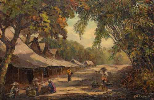 Frederik Anton Kievits (1887-1951) 'Indonesian village', signed l.r., canvas. 40 x 60 cm.