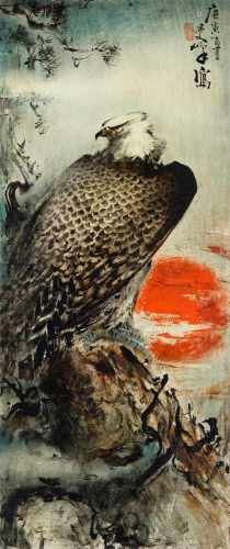 Lee Man Fong (1913-1988) ‘Awakening eagle’, signed and dated 'early summer 1950' u.r., board, 95 x