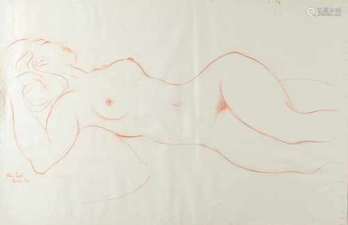 Han Snel (1925-1998) 'Balinese nude', signed and dated Bali '60 l.l., red chalk on paper. 56 x 86