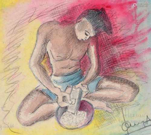 Auke Cornelis Sonnega (1910-1963) 'Herman cooking', signed l.r. and dated 9-4-'46 l.l., pencil and