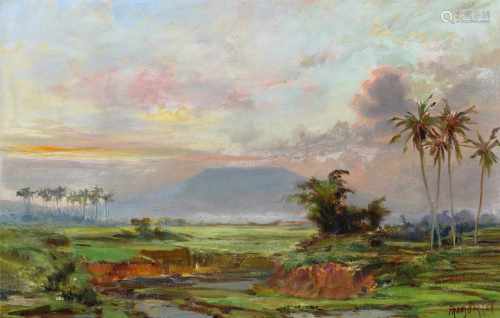 Frans Bakker (1871-1944) 'Indonesian landscape', signed l.r., canvas. 37 x 57 cm.