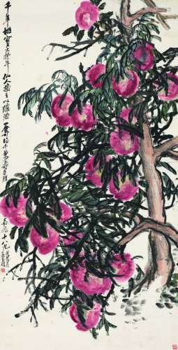 吴昌硕（1844～1927） 千年桃实 立轴 设色纸本