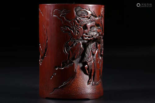 17-19TH CENTURY, A BAMBOO CARVING BRUSH POT, QING DYNASTY