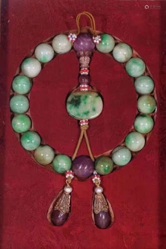 17TH-19TH CENTURY, AN OLD JADEITE HAND STRING, QING DYNASTY