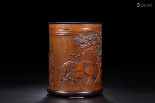 17-19TH CENTURY, A BAMBOO CARVING BRUSH POT, QING DYNASTY