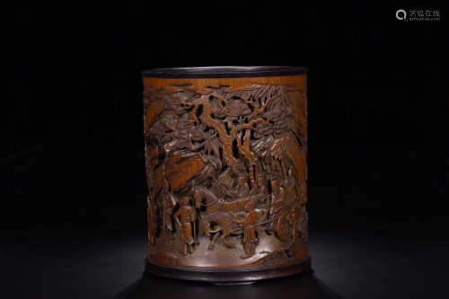17TH-19TH CENTURY, A MARRYING PATTERN BAMBOO BRUSH HOLDER, QING DYNASTY