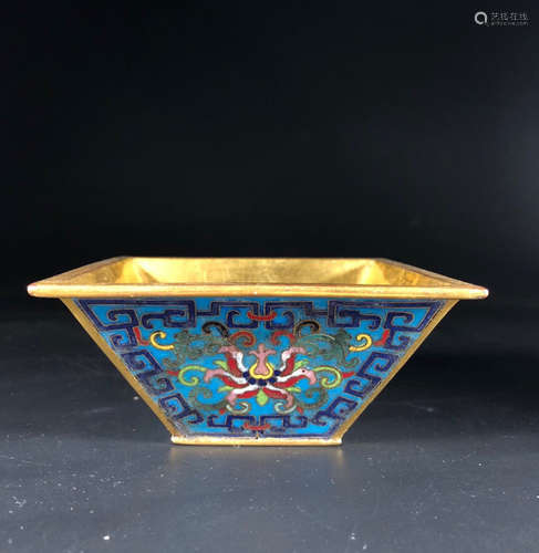 A GILT BRONZE CLOISONNE BRUSH HOLDER