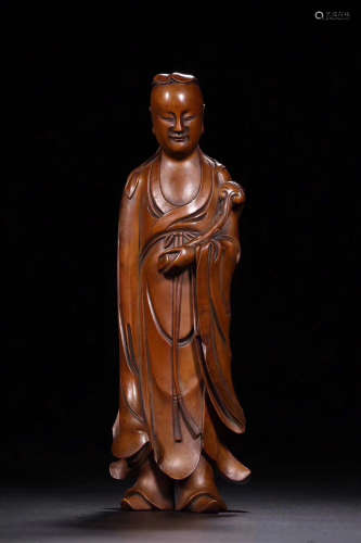 17TH-19TH CENTURY, A FIGURE DESIGN BOXWOOD STATUE, QING DYNASTY