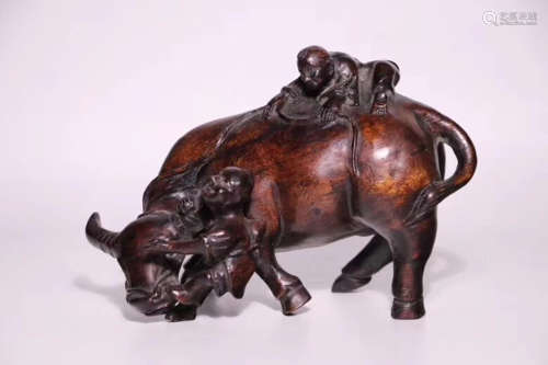 17TH-19TH CENTURY, A COWHERD BOY DESIGN AGILAWOOD ORNAMENT, QING DYNASTY