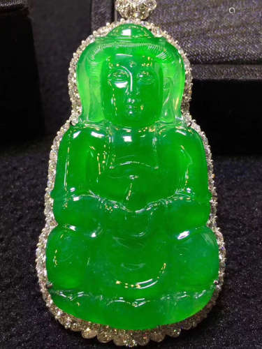 A NATURAL GUANYIN DESIGN ICY GREEN JADEITE PENDANT