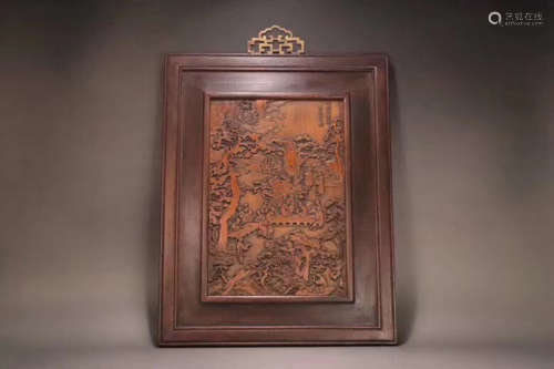 19TH CENTURY, A STORY DESIGN BAMBOO SCREEN WITH RED WOOD FRAME, LATE QING DYNASTY