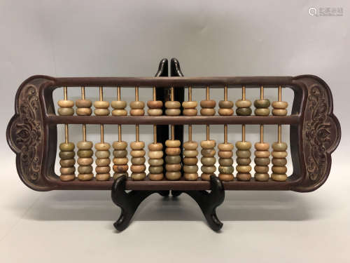 17TH-19TH CENTURY, A YELLOW PEAR WOOD JADE ABACUS, QING DYNASTY