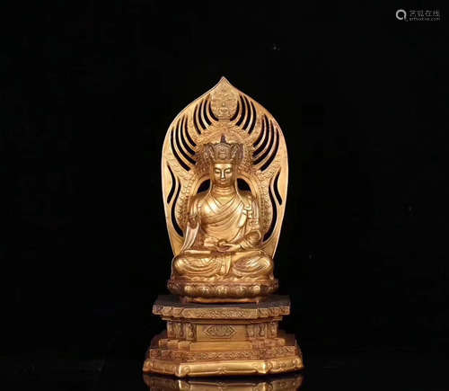 A KSHITIGARBHA DESIGN OLD GILT BRONZE STATUE