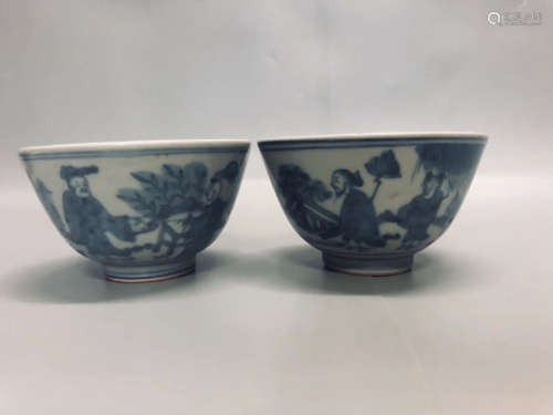 14-16TH CENTURY, A PAIR OF STORY DESIGN BOWLS, MING DYNASTY