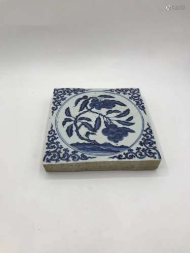 14-16TH CENTURY, A FLORAL PATTERN BLUE&WHITE TILE, MING DYNASTY