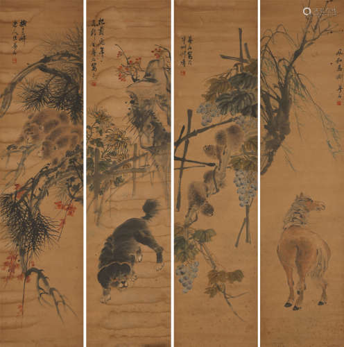 金梦石（1869-1952） 四季图 纸本设色 立轴